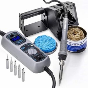 Digital Soldering Iron Station With Soldering Stand Tip Cleaning Wire Sponge And Replacement Tips Black